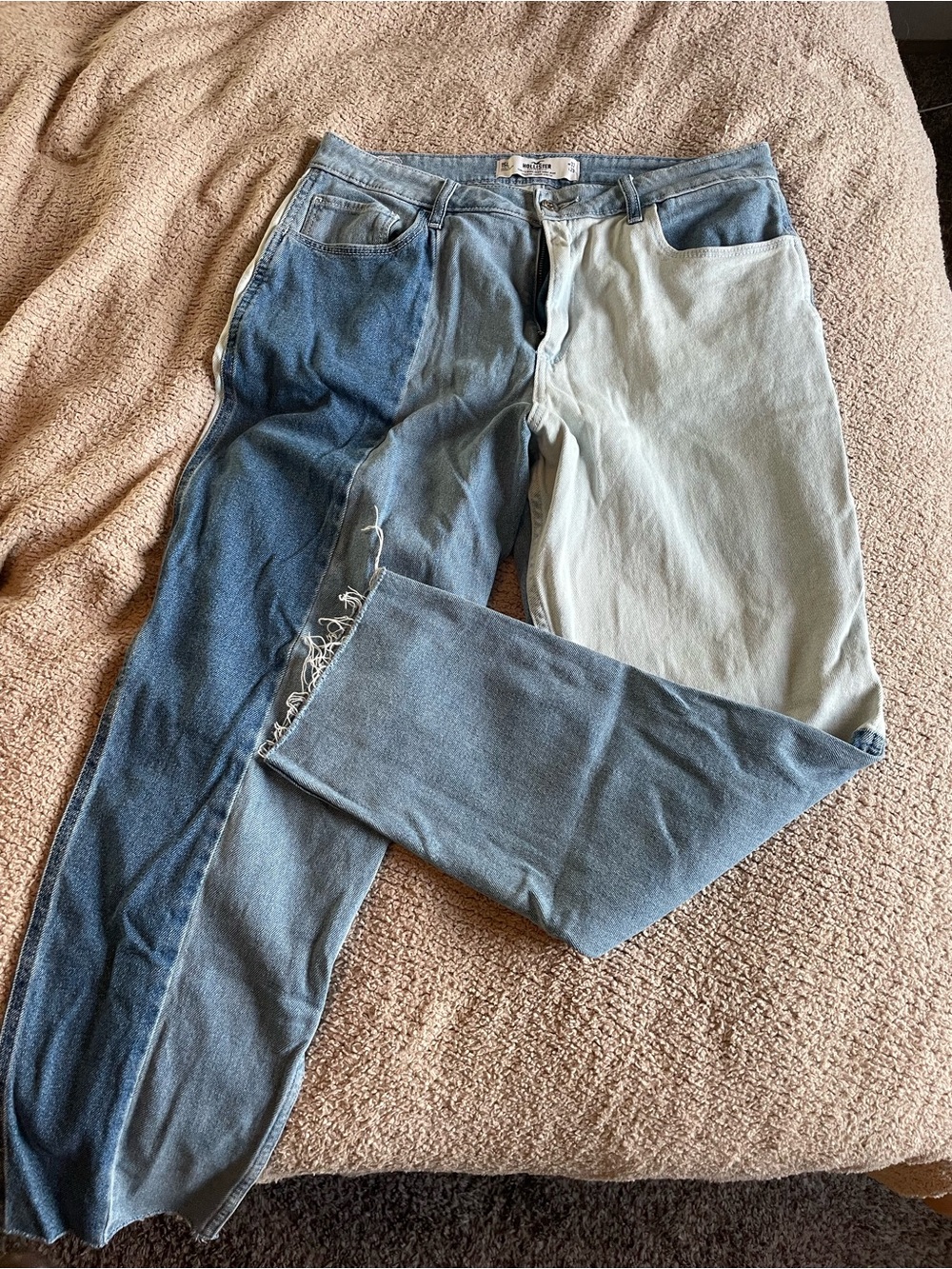 Hollister Two-Tone Light and Dark Blue Straight-Leg Jeans